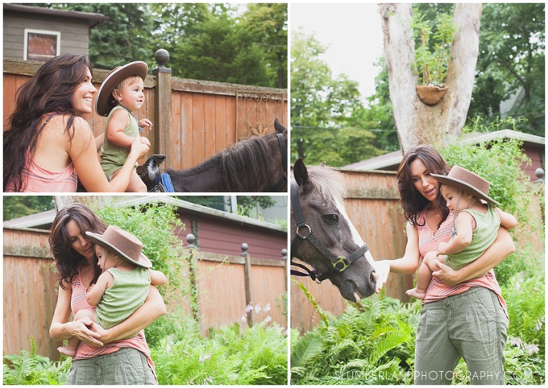 mom and son pony ride first birthday